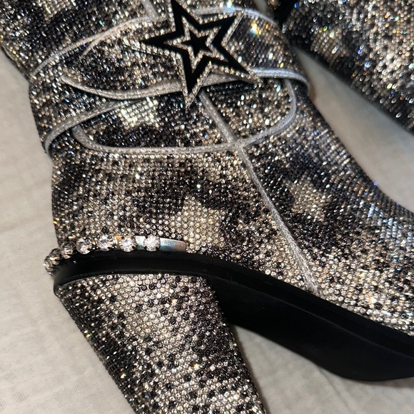 New Dolls Kill Sheriff Shine Cowboy Boots - Starry Silver - Picture 8 of 11
